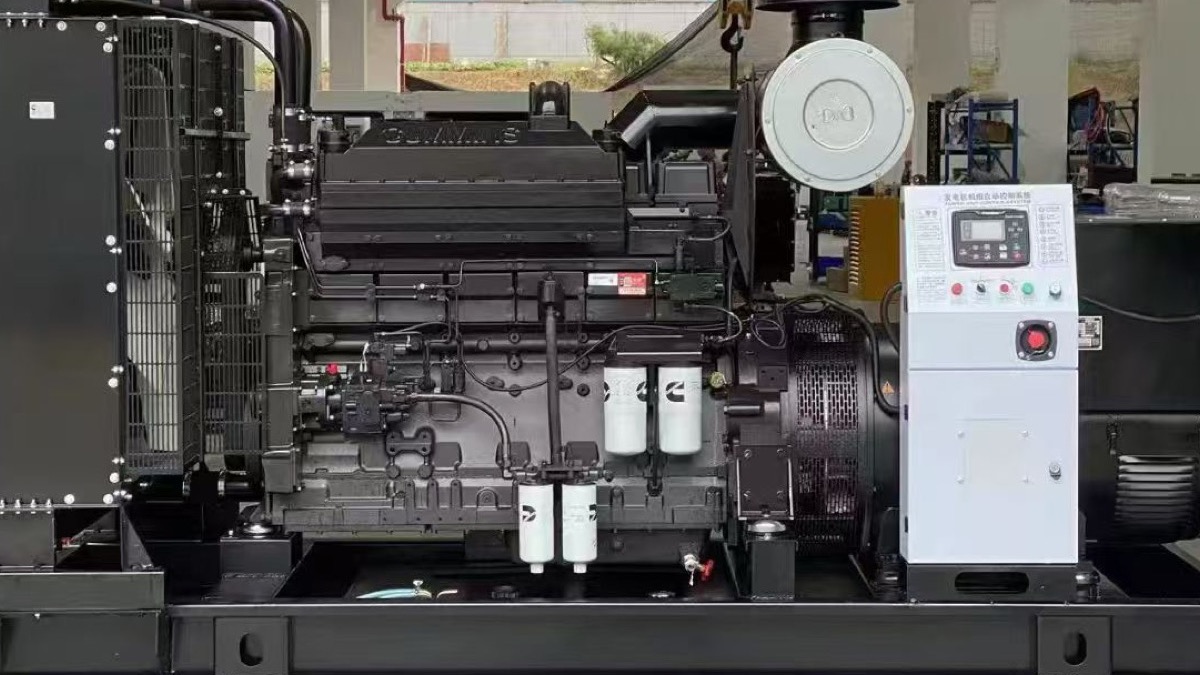 Real open generator set prepared in factory for industrial water processing and filling projects